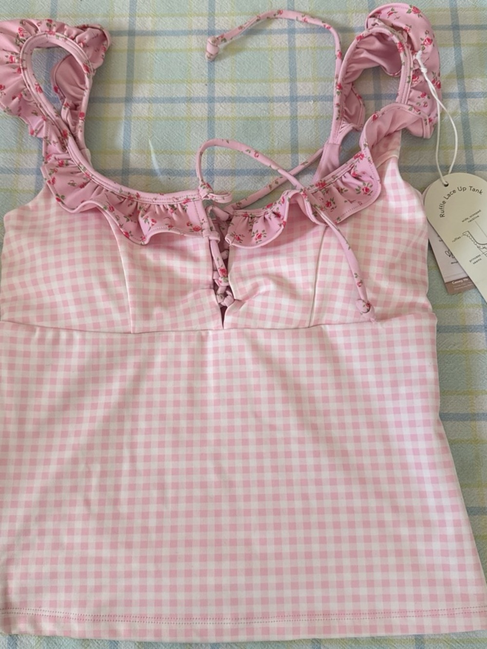 Ruffle Gingham Tank Top in Pink